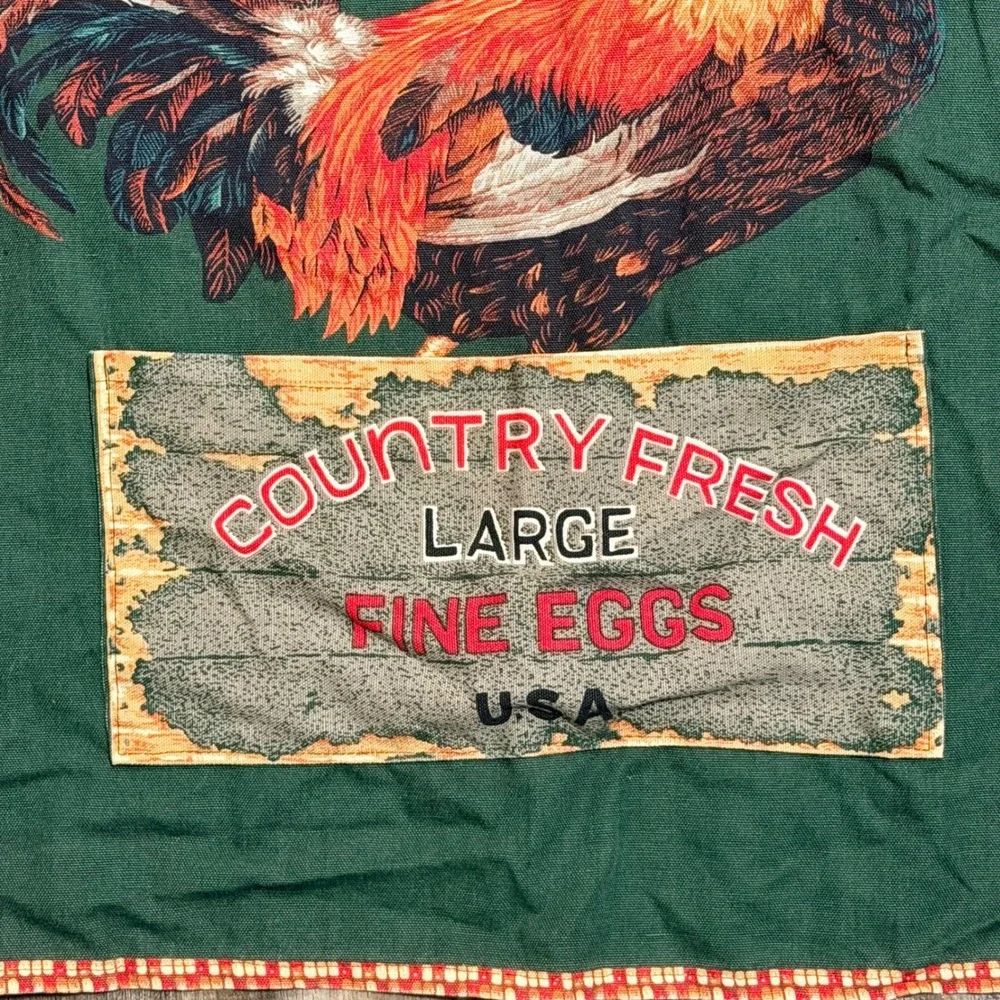 Vintage Country Fresh Rooster Apron Green Farmhouse Chicken Fine Eggs USA Bib
